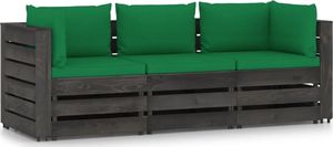 vidaXL Ogrodowa sofa 3-os z poduszkami, impregnowane drewno, zielona 1