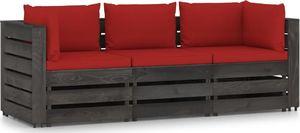 vidaXL Ogrodowa sofa 3-os z poduszkami, impregnowane drewno, czerwona 1