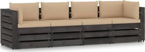vidaXL Ogrodowa sofa 4-os. z poduszkami, impregnowane drewno, beżowa 1