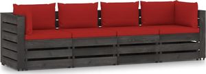 vidaXL Ogrodowa sofa 4-os z poduszkami, impregnowane drewno, czerwona 1