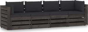 vidaXL Ogrodowa sofa 4-os. z poduszkami, impregnowane drewno, czarna 1