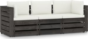 vidaXL Ogrodowa sofa 3-os z poduszkami, impregnowane drewno, kremowa 1
