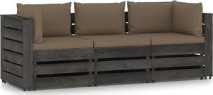 vidaXL Ogrodowa sofa 3-os z poduszkami, impregnowane drewno, brązowa 1