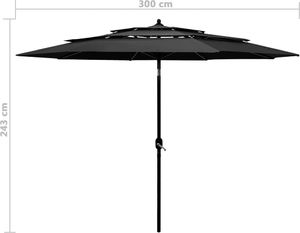 vidaXL 3-poziomowy parasol na aluminiowym słupku, antracytowy, 3 m 8
