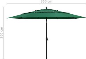 vidaXL 3-poziomowy parasol na aluminiowym słupku, zielony, 3,5 m 8