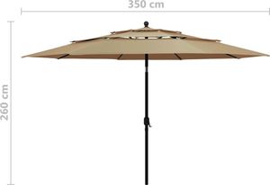vidaXL 3-poziomowy parasol na aluminiowym słupku, taupe, 3,5 m 8