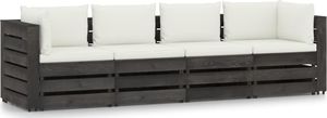 vidaXL Ogrodowa sofa 4-os. z poduszkami, impregnowane drewno, kremowa 1