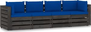 vidaXL Ogrodowa sofa 4-os z poduszkami, impregnowane drewno, niebieska 1
