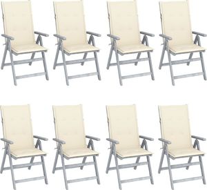 vidaXL Rozkładane krzesła ogrodowe z poduszkami, 8 szt., lita akacja 1