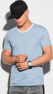 Ombre T-shirt męski bawełniany S1385 - jasnoniebieski L 1