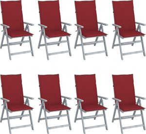 vidaXL Rozkładane krzesła ogrodowe z poduszkami, 8 szt., lita akacja 1