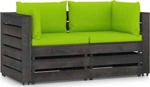 vidaXL Ogrodowa sofa 2-os z poduszkami, impregnowane drewno, jasnozielona 1