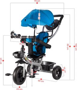 MalPlay Rowerek Trójkołowy Dziecięcy Multifunkcyjny Obracany Niebieski 3w1 3