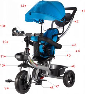 MalPlay Rowerek Trójkołowy Dziecięcy Multifunkcyjny Obracany Niebieski 3w1 4