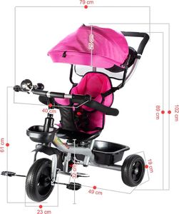 MalPlay Rowerek Trójkołowy Dziecięcy Multifunkcyjny Obracany Różowy 3w1 3