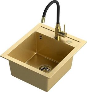 Zlewozmywak Steiner ART JOHNNY 100 (43x50x20,3) Steingran Art Gold z syfonem manualnym, baterią Maggie PVD i zaślepką - złoty 3