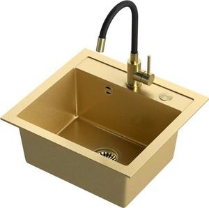 Zlewozmywak Steiner ART JOHNNY 110 (50x47x18,5) Steingran Art Gold z syfonem manualnym, baterią Maggie PVD i zaślepką - złoty 3
