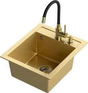 Zlewozmywak Steiner ART JOHNNY 100 (43x50x20,3) Steingran Art Gold z syfonem manualnym, baterią Maggie i dozownikiem - złoty 2