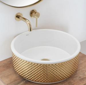Umywalka Rea Helen nablatowa 42cm złota/biała 2