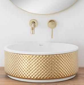 Umywalka Rea Helen nablatowa 42cm złota/biała 4