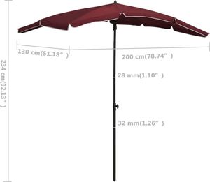 vidaXL Parasol ogrodowy na słupku, 200x130 cm, bordowy 6