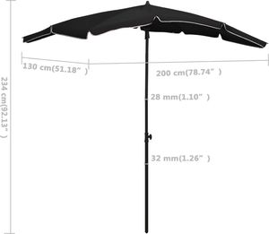 vidaXL Parasol ogrodowy na słupku, 200x130 cm, czarny 6