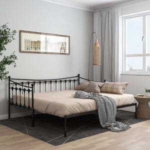 vidaXL Sofa z wysuwaną ramą łóżka, czarna, metalowa, 90x200 cm 1