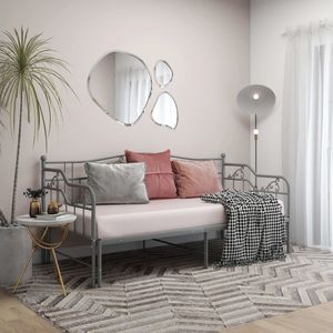 vidaXL Sofa z wysuwaną ramą łóżka, szara, metalowa, 90x200 cm 1