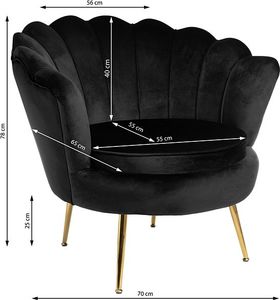 Szchara Fotel Muszelka SHELL na złotych nogach CZARNY dsw 2