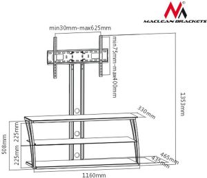Maclean Stolik RTV szklany z uchwytem do LCD MC-672 3
