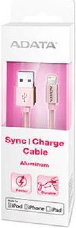 Kabel USB ADATA Lightning, certyfikat MFI, 1m, Aluminium, Rose Gold (AMFIAL-100CMK-CRG) 2