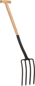 vidaXL Widły ogrodnicze, uchwyt w kształcie litery T, stal i drewno 4