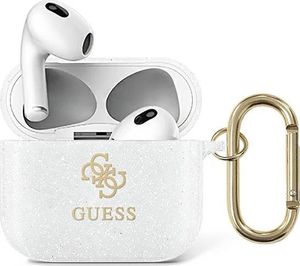 Guess Etui ochronne GUA3UCG4GT Transparent Glitter Collection do AirPods 3 białe 2