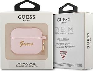 Guess Etui ochronne GUAPSSSI Silicone Vintage Script do AirPods Pro różowe 3