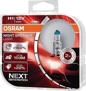 Carmotion Żarówki OSRAM H1 12V 55W P14,5 Night Breaker Laser, Next Generation +150%, 2 szt. 1