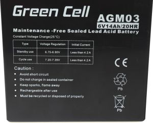 Green Cell Akumulator żelowy AGM 6V 14Ah (AGM03) 3