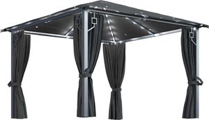 vidaXL Altana z zasłonami i lampkami, 300x300 cm, antracyt, aluminium 1