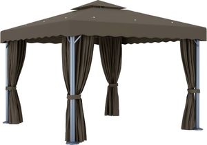 vidaXL Altana z zasłonami i lampkami, 3x3 m, taupe, aluminium 4