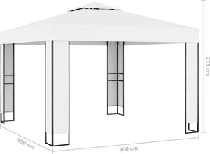 vidaXL Altana z podwójnym dachem i sznurem lampek, 3x3 m, biała 7