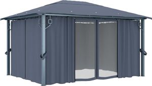 vidaXL Altana z zasłonami i lampkami, 400x300 cm, antracyt, aluminium 6