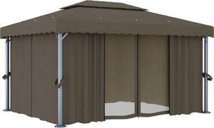 vidaXL Altana z zasłonami i lampkami, 4x3 m, kolor taupe 3