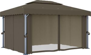 vidaXL Altana z zasłonami i lampkami, 4x3 m, kolor taupe 4