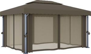 vidaXL Altana z zasłonami i lampkami, 4x3 m, kolor taupe 5