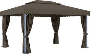 vidaXL Altana z zasłonami i lampkami, 4x3 m, kolor taupe 6