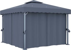 vidaXL Altana z zasłonami i sznurem lampek, 3x3 m, antracytowa 2