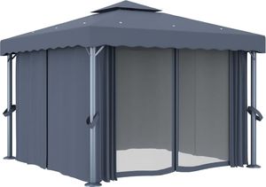 vidaXL Altana z zasłonami i sznurem lampek, 3x3 m, antracytowa 3
