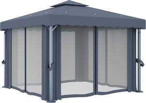 vidaXL Altana z zasłonami i sznurem lampek, 3x3 m, antracytowa 5