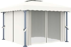 vidaXL Altana z zasłonami i sznurem lampek, 4x3 m, kremowa 4