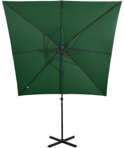vidaXL Parasol wiszący z lampkami LED i słupkiem, zielony, 250 cm 5