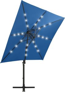 vidaXL Parasol wiszący z lampkami LED i słupkiem, lazurowy, 250 cm 4